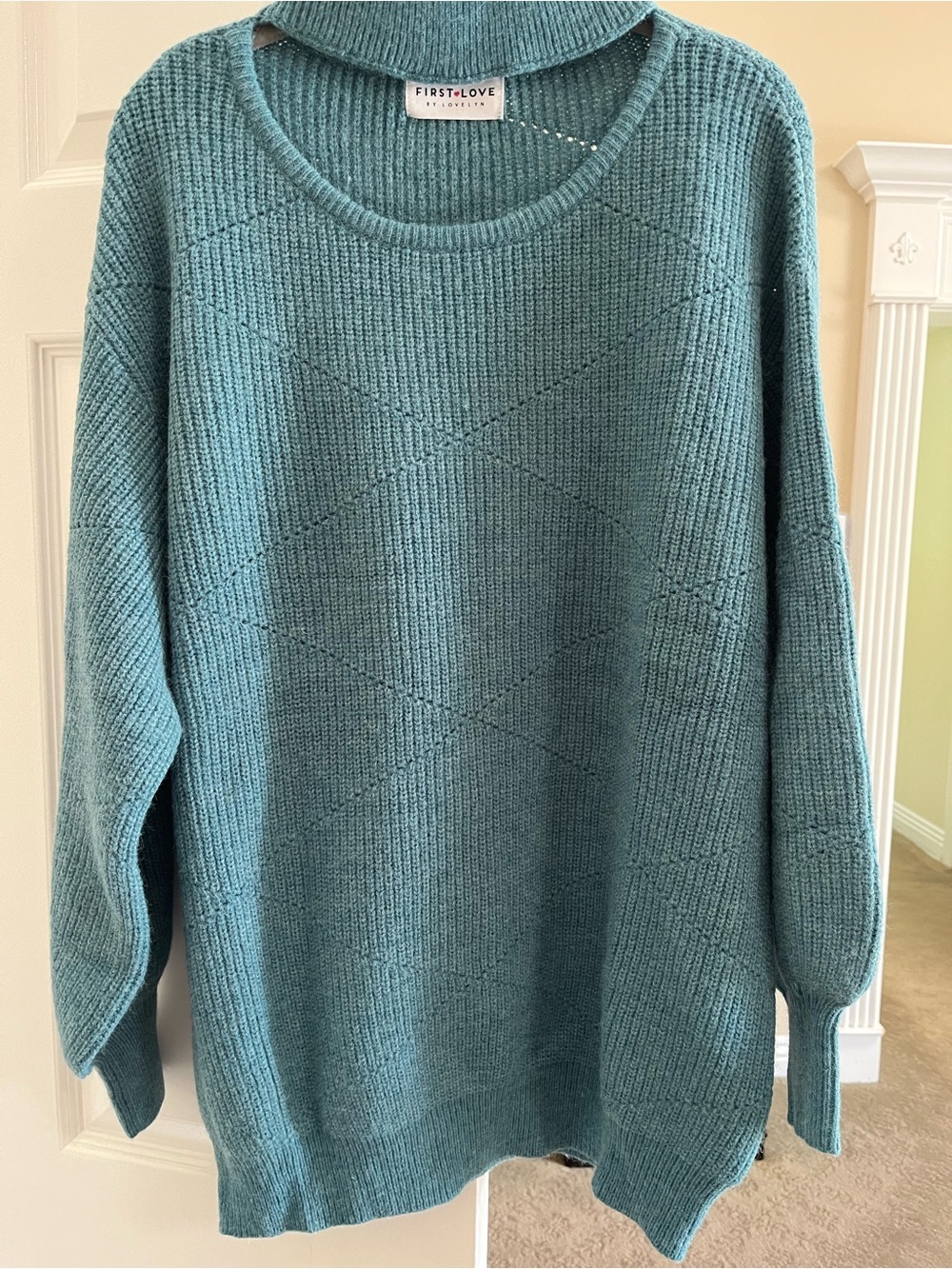 First Love Teal Crewneck Knit Sweater
